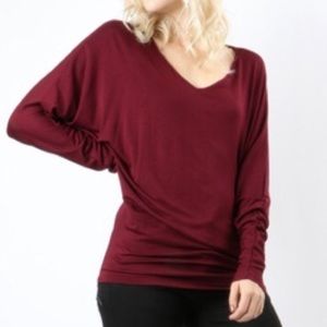Zenana Premium Deep Red Batwing Top Sz Large